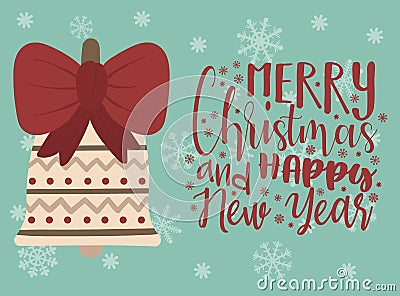 Winter Christmas and New Year illustration. Vector image cartoon bell with a bow. Greeting card drawn on a hand on a background of Cartoon Illustration