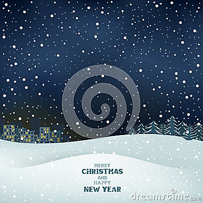 Winter Christmas night Vector Illustration