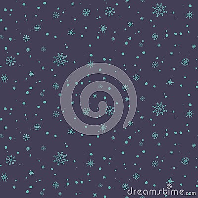 Winter christmas seamless pattern with snowflakes on dark violet background Vector Illustration