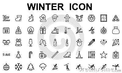 Winter, christmas and winter sports icons on white background Vector Illustration