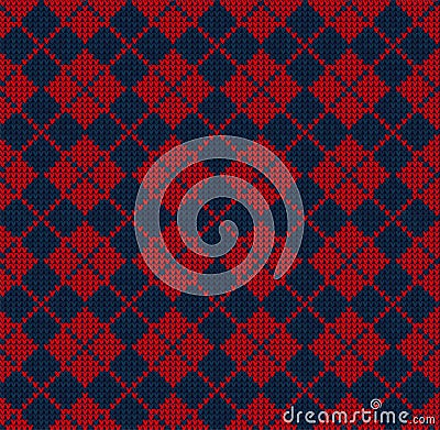 Winter Christmas x-mas knit seamless background Knitted pattern. Checkered plaid Vector Illustration