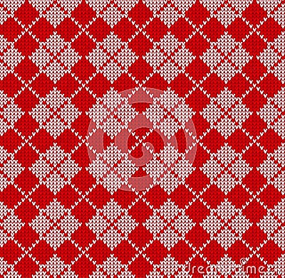 Winter Christmas x-mas knit seamless background Knitted pattern. Checkered plaid Vector Illustration