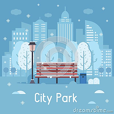 Winter City Park Vector Illustration Vector Illustration