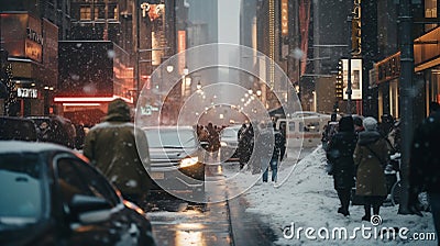 Winter in the city. Snow on the street. Stock Photo