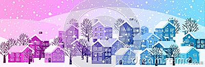 Winter cityscape banner Vector Illustration