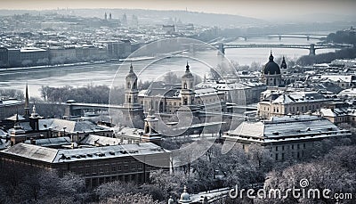 Winter cityscape with famous religious buildings and urban skyline generated by AI Stock Photo