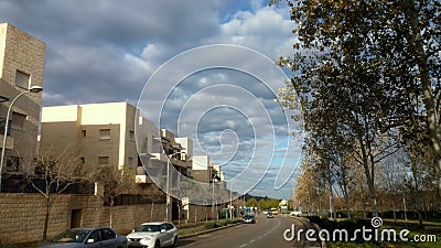 Winter colors of Israel. Blue sky with white clouds. White stone cities. Editorial Stock Photo