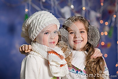 Winter concept: portrait of happy kids Stock Photo