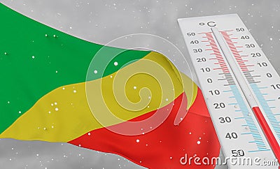 Winter in Congo with severe cold, negative temperature, Cold season in Congo, cruelest coldest weather in Congo, Flag Congo with Stock Photo