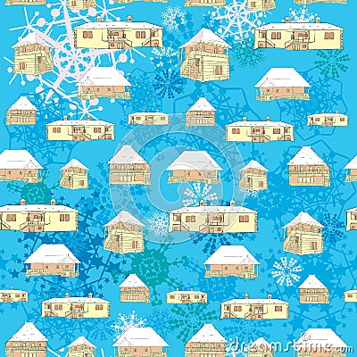 Winter country houses pattern Vector Illustration