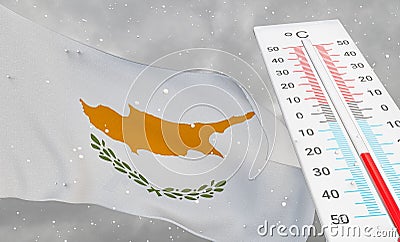 Winter in Cyprus with severe cold, negative temperature, Cold season in Cyprus, cruelest coldest weather in Cyprus, Flag Cyprus Stock Photo