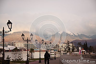 Russia. Sochi Adler Mzymta embankment Editorial Stock Photo