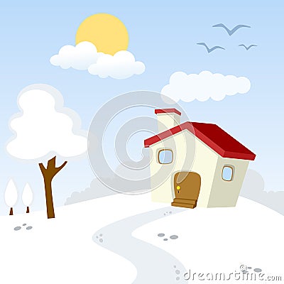 Winter Countryside Landscape Vector Illustration