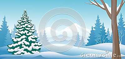 Winter day panoramic Vector Illustration