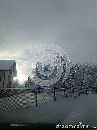 Winter day at the village mountain with a snow Stock Photo