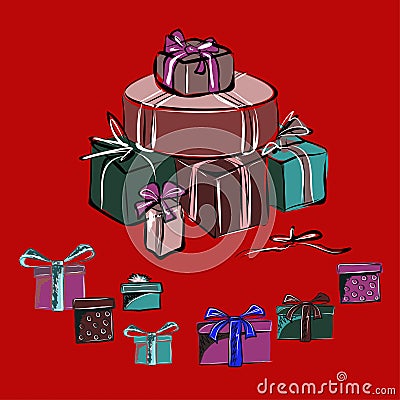 Winter decor for the holiday. New Year`s and Christmas. Wreaths, fir branches and cones, toys, vanilla sticks. Vector isolated Vector Illustration