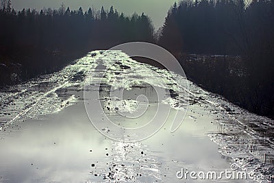 Winter dirt way glitters in ambient light Stock Photo