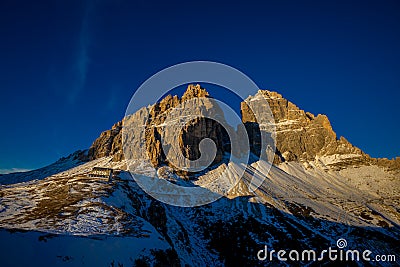 Winter in Dolomites, Alps Dolomiti sunset Stock Photo