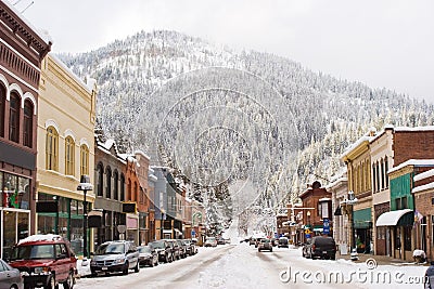 Winter in Downtown Wallace Idaho Stock Photo