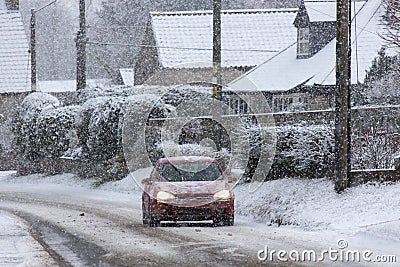 Winter Driving - Heavy Snow Shower Editorial Stock Photo