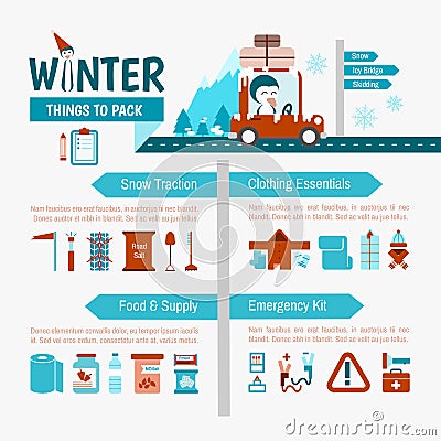 Winter Driving packing list infographics Vector Illustration