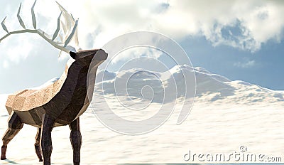 winter elk on a snowy mountain background. low-poly modeling. 3d illustration. Stock Photo