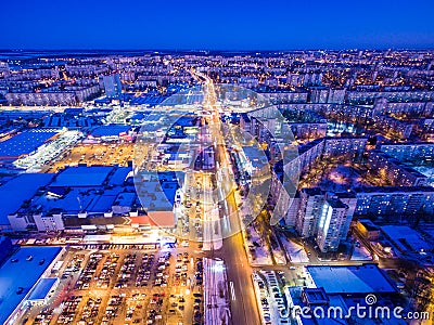 Winter evening aerial view to residential area in Kharkiv, Ukrai Stock Photo