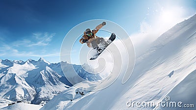 Winter extreme sports cool shot of snowboard and ski in motion Stock Photo