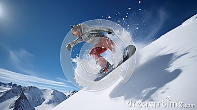 Winter extreme sports cool shot of snowboard and ski in motion Stock Photo