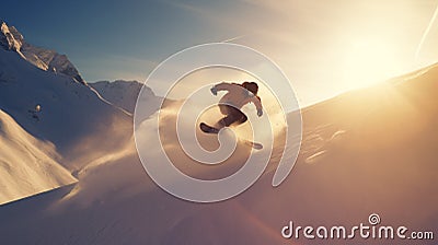 Winter extreme sports cool shot of snowboard and ski in motion Stock Photo