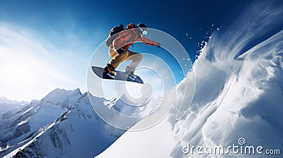 Winter extreme sports cool shot of snowboard and ski in motion Stock Photo