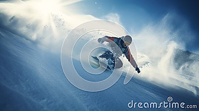 Winter extreme sports cool shot of snowboard and ski in motion Stock Photo