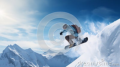 Winter extreme sports cool shot of snowboard and ski in motion Stock Photo