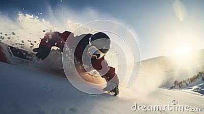 Winter extreme sports cool shot of snowboard and ski in motion Stock Photo