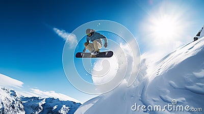 Winter extreme sports cool shot of snowboard and ski in motion Stock Photo