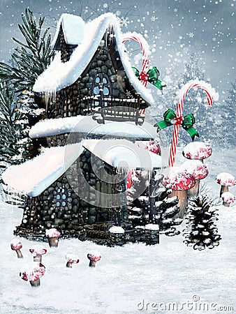 Winter fairy cottage Stock Photo