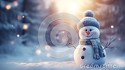 Winter Fantasy: Enchanting Snowman with Knitted Scarf. Generative AI Stock Photo