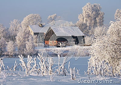 Winter farm Stock Photo