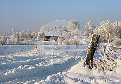 Winter farm Stock Photo