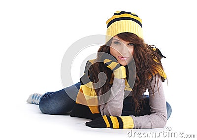 Winter fashion girl isolated on white background Stock Photo