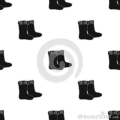 Winter felt boots icon in black style isolated on white. Russian country pattern stock vector illustration. Vector Illustration