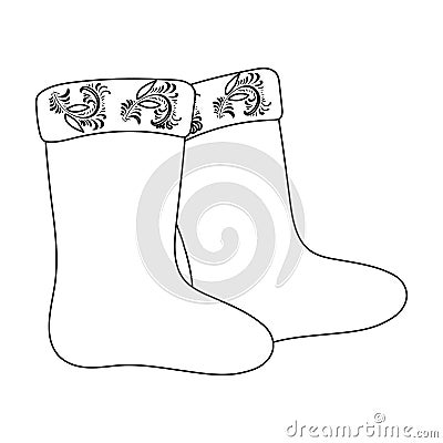 Winter felt boots icon in outline style isolated on white background. Russian country symbol stock vector illustration. Vector Illustration