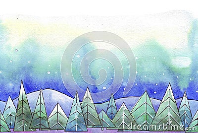 winter fir trees watercolor Stock Photo