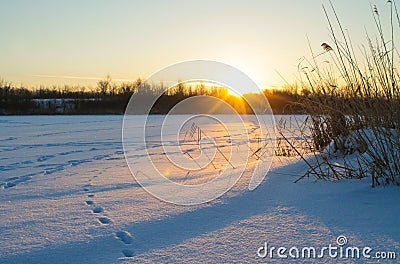 Winter fishing. Dawn in winter Stock Photo