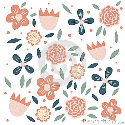 Pastel retro simple flower pattern Vector Illustration