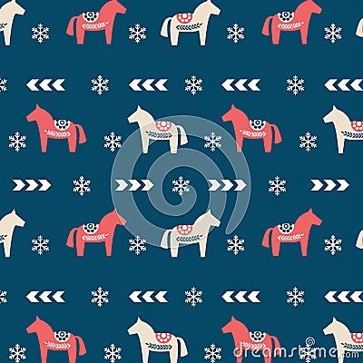 Winter folk art seamless pattern in Scandinavian, Nordic style. Vector Illustration