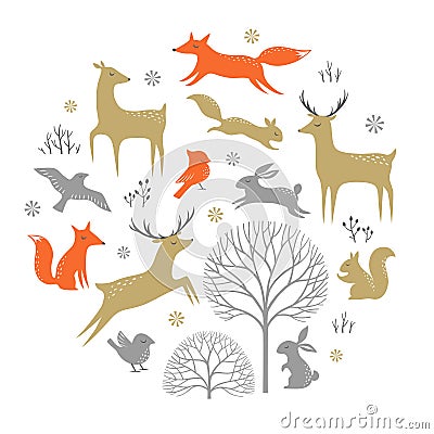 Winter forest design elements Vector Illustration