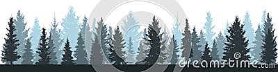 Winter forest fir trees, spruce silhouette on white background Vector Illustration