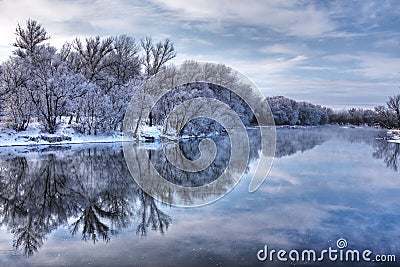 Winter forest river Stock Photo