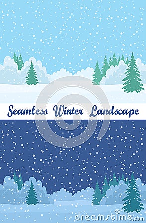 Winter Forest, Seamless Landscapes Vector Illustration